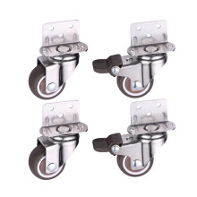 1 Inch Furniture Casters with Brake, Silent Rubber Swivel Caster Wheels Set of 4 for Floor Protection