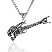 New Trendy Pioneer Skull Guitar Gesture Men's Necklace Retro Hip Hop Music Theme Pendant Accessories Pendant Gift