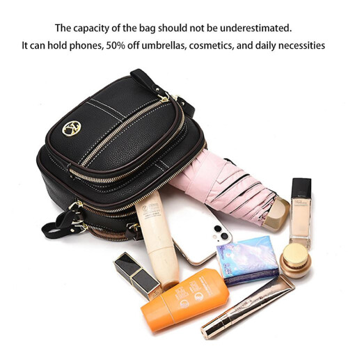 (Black) Retro Multi-Layer Zipper Crossbody Bag for Women 2