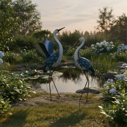 Gartenreiher-Dekorfiguren, 2er-Set Eisenstatuen 2