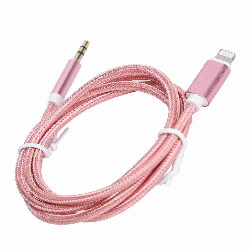 (Pink) AUX Cord for iPhone 12, 3.5mm Nylon Braided Adapter Cable 1
