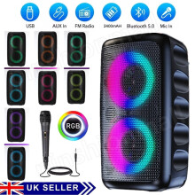 RGB Portable Bluetooth Speaker Sub woofer Heavy Bass Sound System Party With Mic