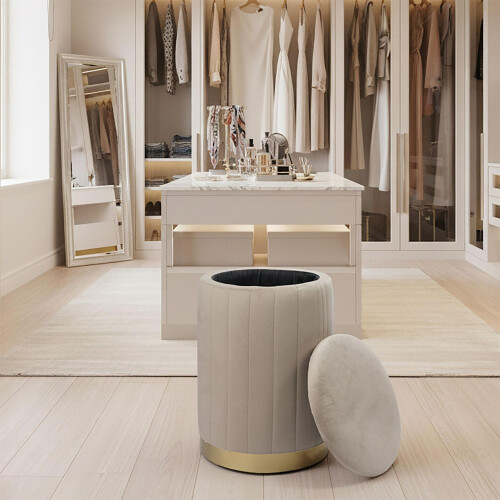 Velvet Storage Stool with Padded Seat and Gold Base 2