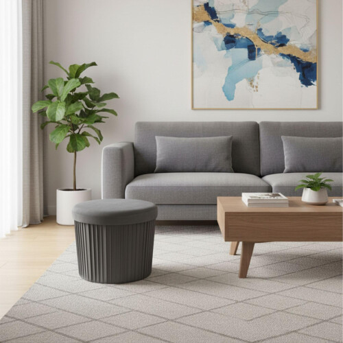 Tabouret de rangement en velours avec assise rembourrée et compartiment 1