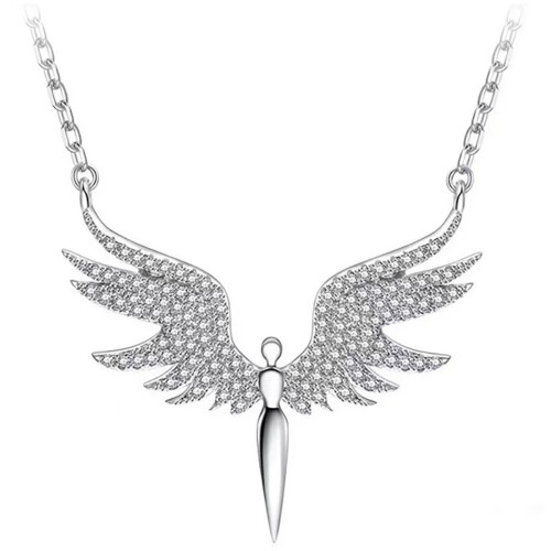 Collier pendentif aile d'ange en alliage élégant, chaîne de