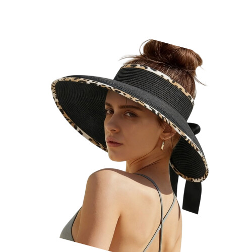 Chapeau de paille pliable, protection-Imprimé léopard noir os