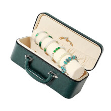 Vintage Leather Jewelry Organizers Box With Zippers-Green