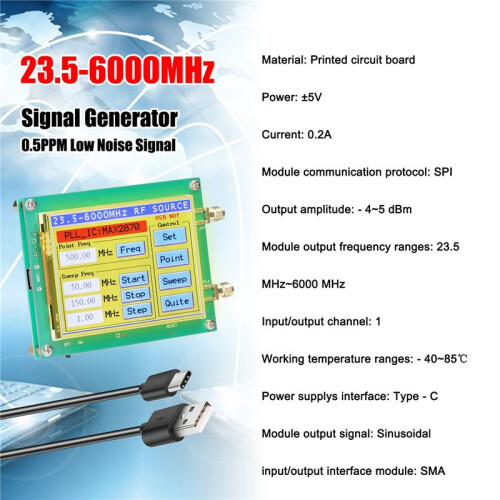 MAX2870 23.5-6000MHz Signal Generator 0.5PPM Low Noise Signal Source Touchable Screen PC Software Control PLL VCO