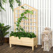 Garden Planter with Trellis for Climbing Plants, Wooden Raised Bed, 150cm Tall