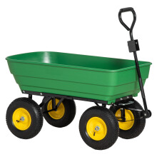 125L Heavy Duty Garden Cart, 4-Wheel Tipping Trolley with Pneumatic Tires, Green