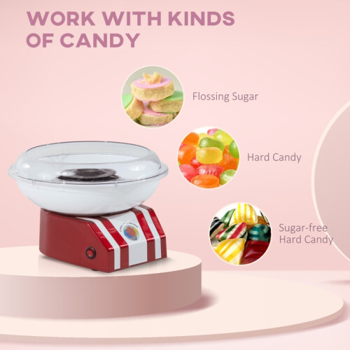 Cotton Candy Machine with 10 Bamboo Sticks and Sugar Spoon, Red Candy Floss Maker 2