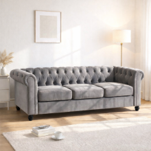 (3 Seater, Grey) Hampton Chesterfield Sofa Set 2 Seater, 3 Seater, Armchair Plush Velvet Couch Tufted Design