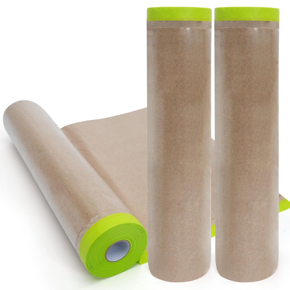 3 Rolls 24 Inch Pre Taped Masking Paper Roll For Painting, Tear Resistant Residue Adhesion For Cars Walls Floors 9351714672740