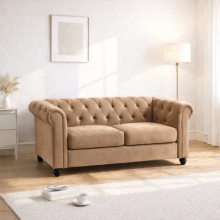 (2 Seater, Mink) Hampton Chesterfield Sofa Set 2 Seater, 3 Seater, Armchair Plush Velvet Couch Tufted Design