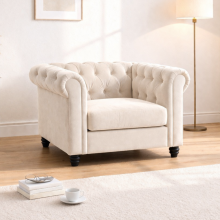 (Armchair, Cream) Hampton Chesterfield Sofa Set 2 Seater, 3 Seater, Armchair Plush Velvet Couch Tufted Design