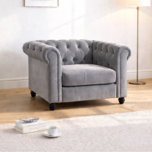 (Armchair, Grey) Hampton Chesterfield Sofa Set 2 Seater, 3 Seater, Armchair Plush Velvet Couch Tufted Design