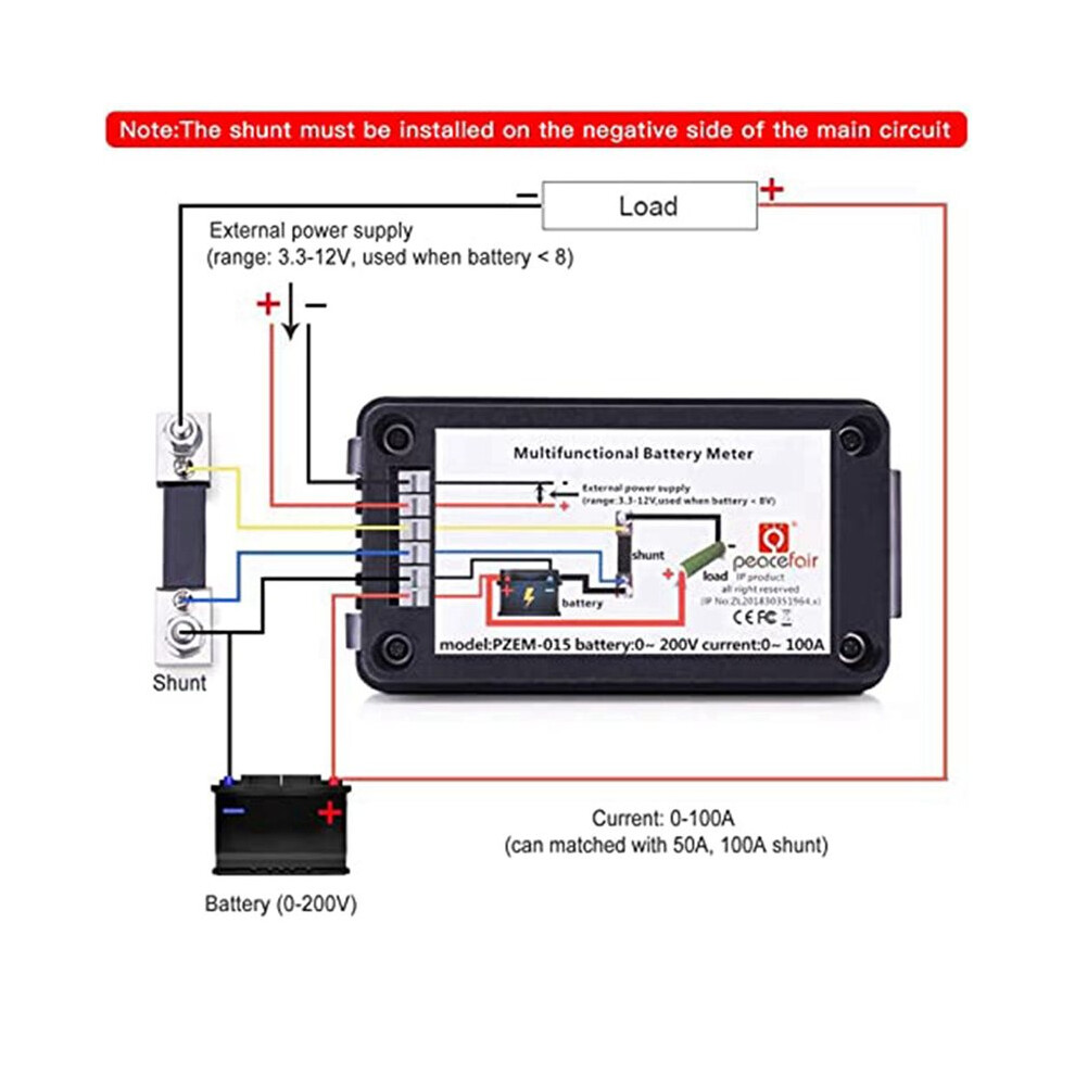 2X Battery Monitor Power Meter Ammeter Digital 0-200V Shunt 100A Multimeter, Meter Voltmeter Capacity Tester 6034170020821