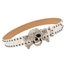 Stylish Gothicism Rhinestones Studded Belt With Skull-White