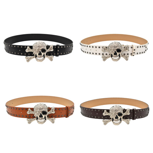 Stylish Gothicism Rhinestones Studded Belt With Skull-White 1