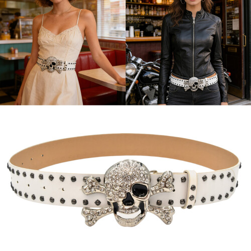 Stylish Gothicism Rhinestones Studded Belt With Skull-White 2