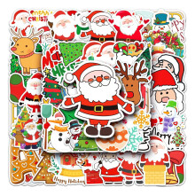 Christmas Stickers 50+ Sheets Waterproof Vinyl Holiday Sticker Pack with Cute Santa Snowman Reindeer Designs for Kids Gifts Laptop Decor