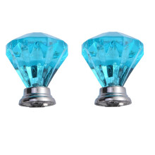 Crystal Cabinet Knobs 2 Pcs Blue Green Diamond Style Acrylic Drawer Pulls with Silver Base for Bathroom and Kitchen