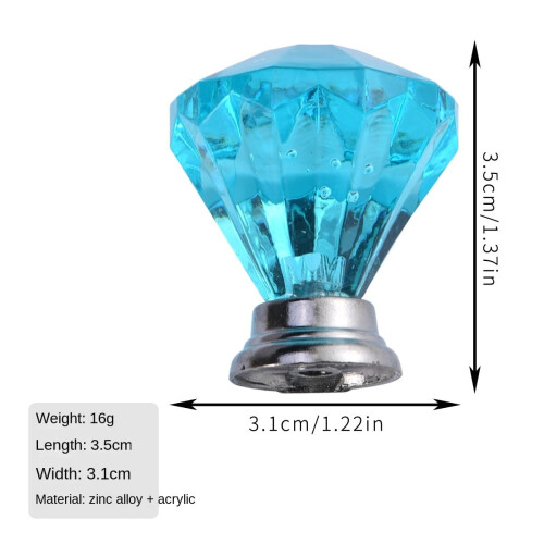 Crystal Cabinet Knobs 2 Pcs Blue Green Diamond Style Acrylic Drawer Pulls with Silver Base for Bathroom and Kitchen 1