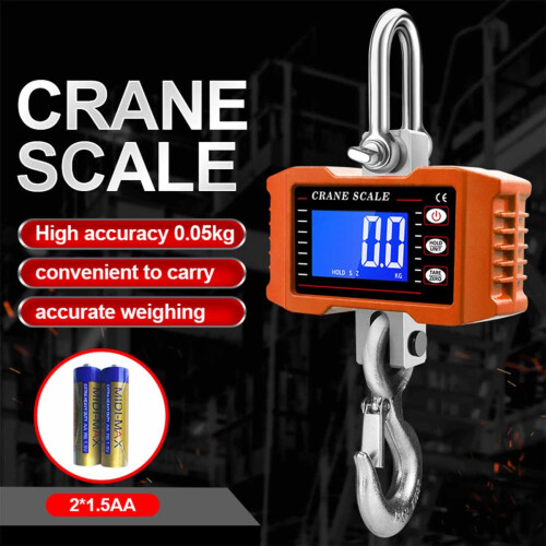 2000kg Digital Crane Scale - Heavy Duty Hanging Scale with LCD Display, Battery Powered Orange 1