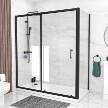 Nes Home Black 1700 x 700mm Shower Enclosure Sliding Door & Glass Side Panel