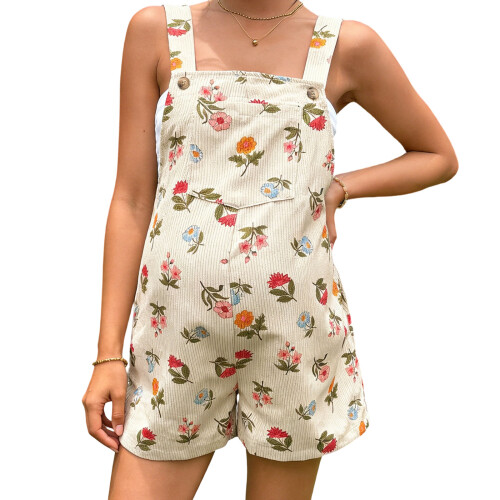 Comfortable Printed Maternity Suspenders Short Pants-flowers S