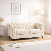 (2 Seater, Cream) Hampton Chesterfield Sofa Set 2 Seater, 3 Seater, Armchair Plush Velvet Couch Tufted Design