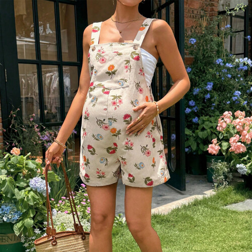 Comfortable Maternity Overalls Shorts With Adjustable-Heart M 2
