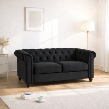 (2 Seater, Black) Hampton Chesterfield Sofa Set 2 Seater, 3 Seater, Armchair Plush Velvet Couch Tufted Design