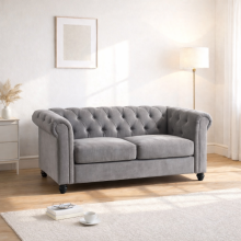 (2 Seater, Grey) Hampton Chesterfield Sofa Set 2 Seater, 3 Seater, Armchair Plush Velvet Couch Tufted Design