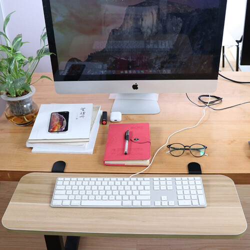 Foldable Under Desk Keyboard Tray with Mouse Platform, Clamp On Ergonomic Adjustable Desk Extender, Beige 50x25cm 1