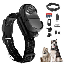 1080P HD Dog Cat Collar Camera, 170° Wide Angle 360° Rotatable Mini Action Camera with 32GB Card for Pets