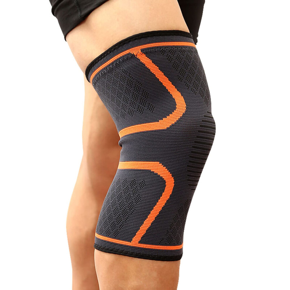 Orange Knee Compression Sleeve With NonâSlip Silicone Grip, Breathable Support Brace For Running, Basketball, Medium