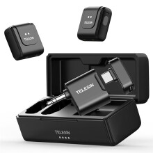 TELESIN Wireless Lavalier Microphone with Charging Case, One-Click Noise Reduction 32KHz for Video Recording