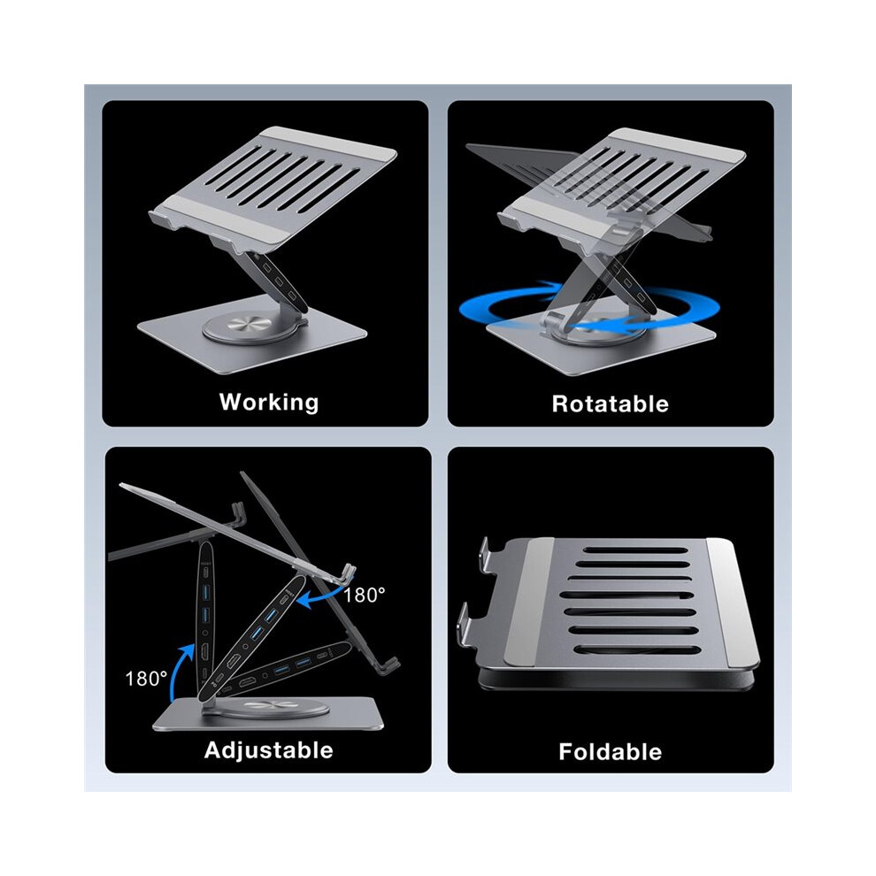 9-In-1 Desk Laptop Stand With Docking Station, 360 Rotation 4K60hz, 3 Usb3.0, 100W Pd Charging For Pc Laptop 6031170316893