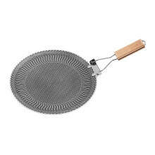 Round Stainless Steel Grill Pan 2mm Thick Bottom Non-Stick Barbecue Plate with Foldable Handle BBQ Grill