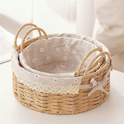Small Wicker Storage Baskets for Organizing, Decorative Woven Baskets with Handles & Liners, Boho Baskets Trays 1