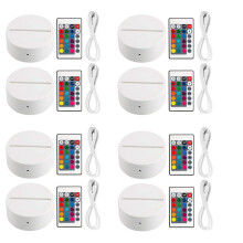 8 Pack 3D Night LED Light Lamp Base + Remote Control + USB Cable, 16 Colors Light Show Display Stand for Acrylic White