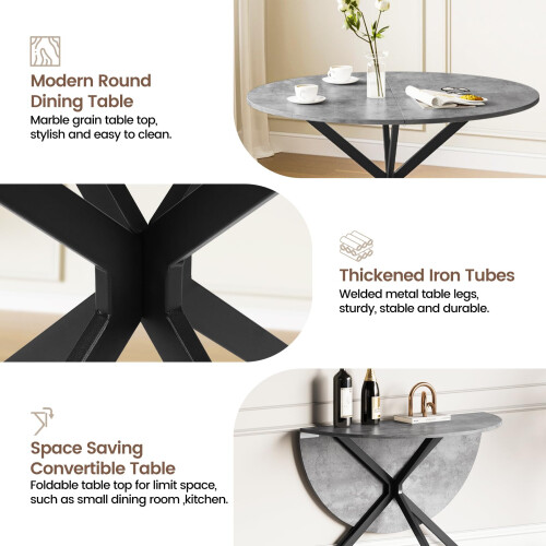 Joolihome Foldable Round Dining Table and 2 Chairs Set 2