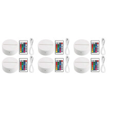 6 Pack 3D Night LED Light Lamp Base + Remote Control + USB Cable, 16 Colors Light Show Display Stand for Acrylic White