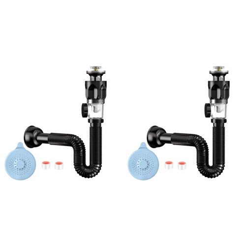 2X Deodorant Downpipe, Drain Pipe, Wash Basin Accessories, Leak Proof, Bathroom Sink Drain Kit