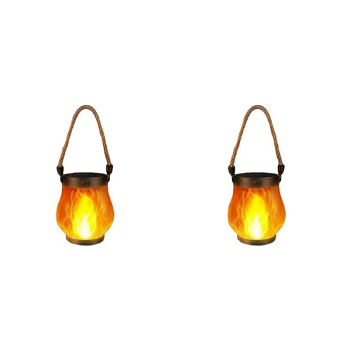 2X Flame Solar Lantern Magical Dancing Flames Solar Torch Lights Flickering Flames Hanging Waterproof Light