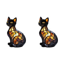 2X New Stained Glass Cat Lamp Cats Stained Resin 3D Cute Tabletop Retro High Quality Pet Led Table Light Home Bedroom