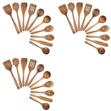 30X Ustensiles de Cuisine en Bois, Ensemble D'Ustensiles de Cuisine avec Cuillères en Bois de Teck et Spatule en Bois pour la Cuisine