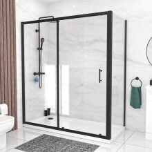 Nes Home 1700mm Matte Black Sliding Shower Door, 760mm Frameless Glass Screen