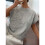 Damen Rippenpullover Rundhalsausschnitt Kurzarm Lockere Passform Blumenmuster Strickpullover Tops Silber XL 4